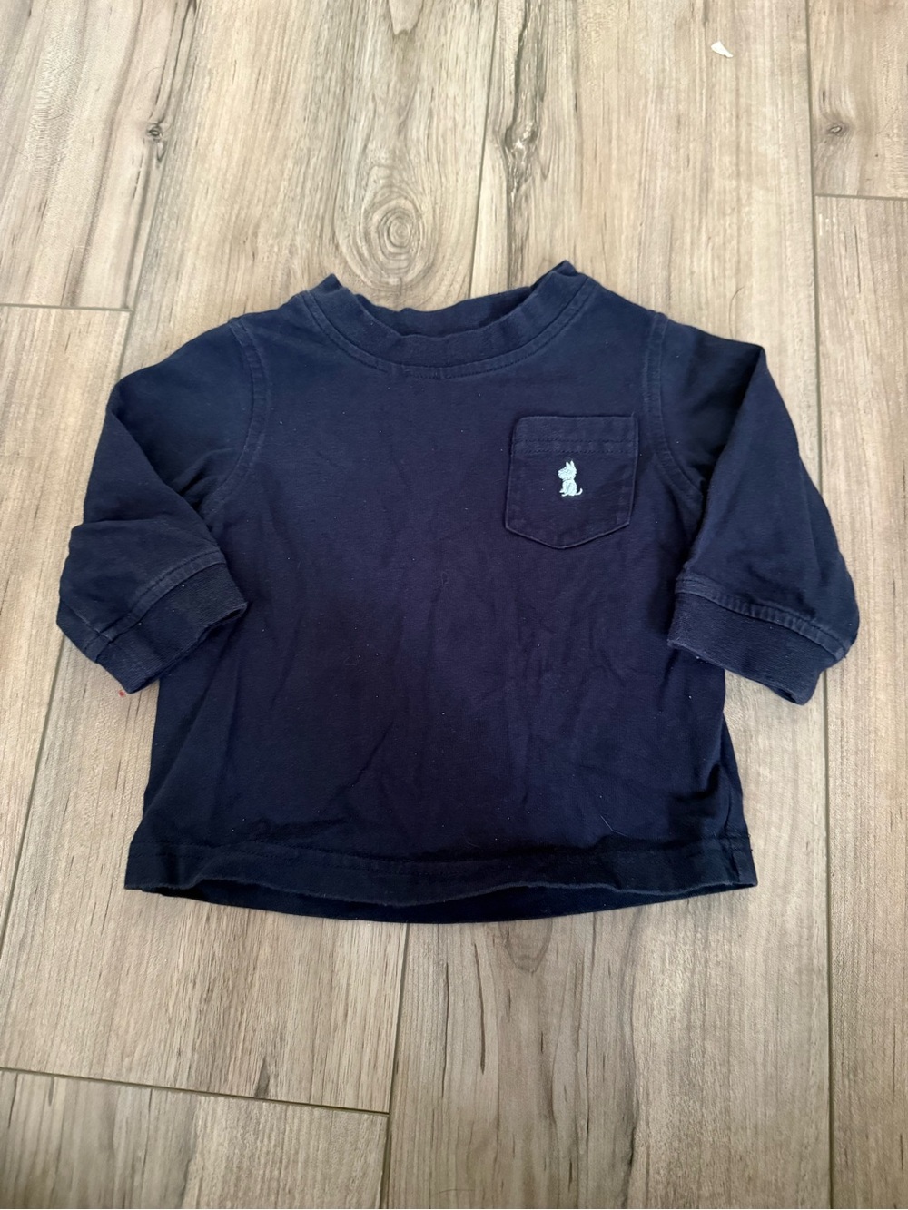 GreenDog Toddler Navy Long-Sleeve Pocket Tee with Dog Embroidery Sz 12 months